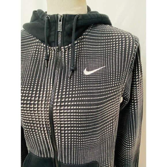 Women's Small Hoodie Nike Black White Check Full Zip Fleece Lined Athletic - Picture 3 of 9